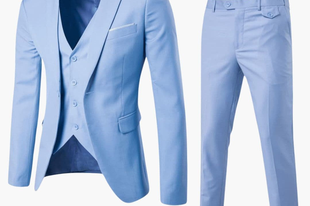 Nico - Men's Classic Three-Piece Tailored Suit - Light Blue