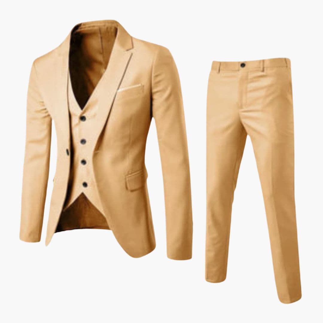 Nico - Men's Classic Three-Piece Tailored Suit - Khaki