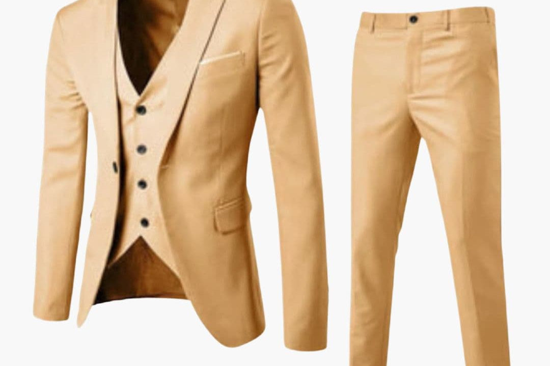 Nico - Men's Classic Three-Piece Tailored Suit - Khaki