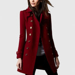 Nille - Women's Double-Breasted Wool Coat with Epaulets - Red
