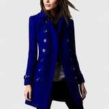 Nille - Women's Double-Breasted Wool Coat with Epaulets - Blue