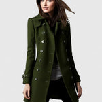 Nille - Women's Double-Breasted Wool Coat with Epaulets - Green