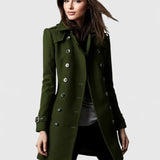 Nille - Women's Double-Breasted Wool Coat with Epaulets - Green