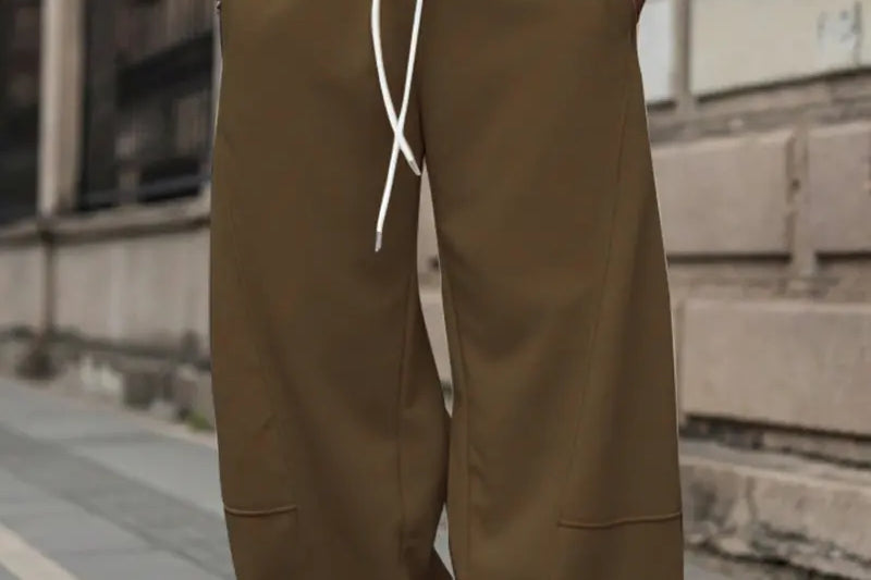 Oberon - Men's Loose Fit Drawstring Jogger Trousers - Coffee