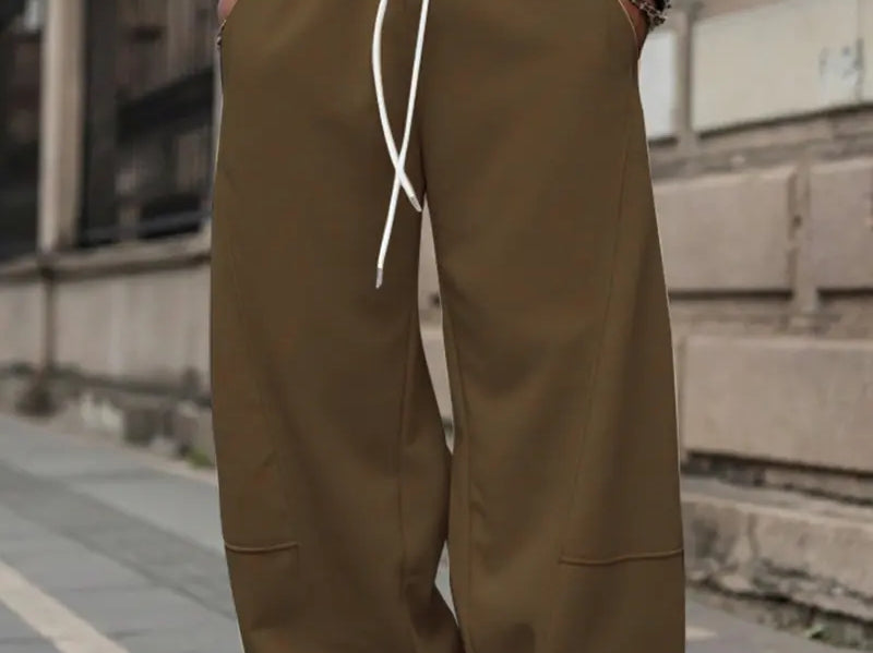 Oberon - Men's Loose Fit Drawstring Jogger Trousers - Coffee