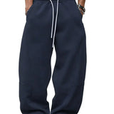 Oberon - Men's Loose Fit Drawstring Jogger Trousers - Navy Blue