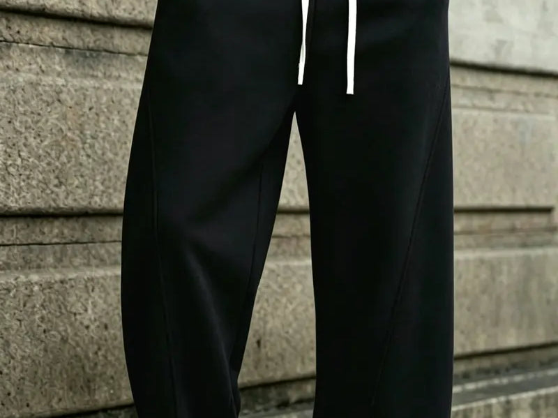 Oberon - Men's Loose Fit Drawstring Jogger Trousers - Black/White