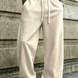 Oberon - Men's Loose Fit Drawstring Jogger Trousers - Apricot
