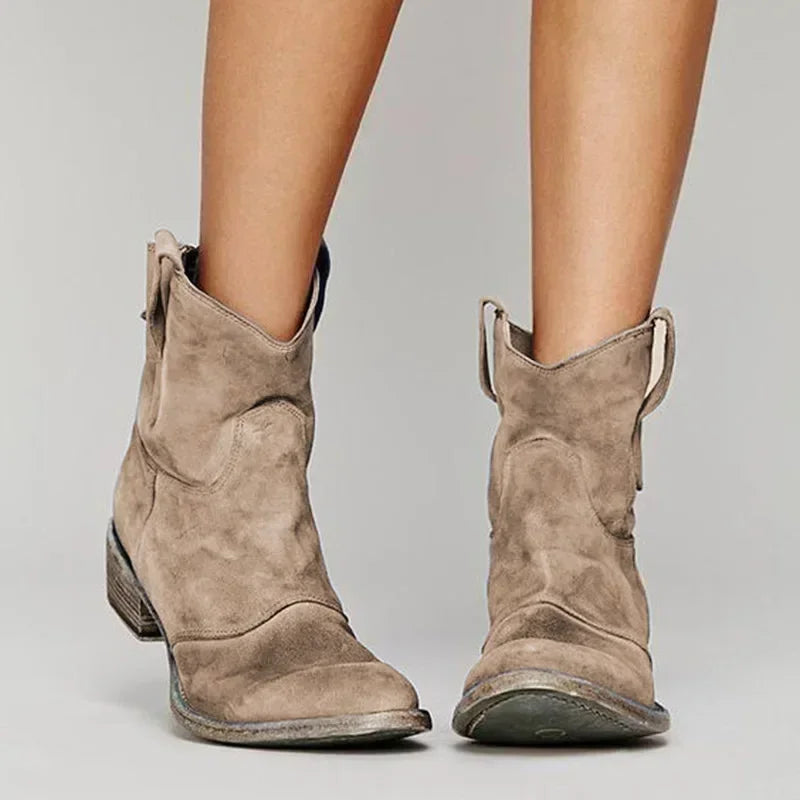 Oda - Women's Suede Block Heel Cowboy Ankle Boots