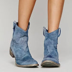 Oda - Women's Suede Block Heel Cowboy Ankle Boots - Blue