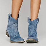 Oda - Women's Suede Block Heel Cowboy Ankle Boots - Blue