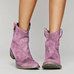 Oda - Women's Suede Block Heel Cowboy Ankle Boots - Pink