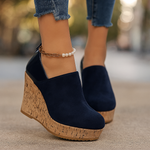 Odalys - Women's Cushioned Slip-On Wedge Loafers - Navy Blue