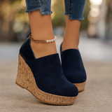 Odalys - Women's Cushioned Slip-On Wedge Loafers - Navy Blue