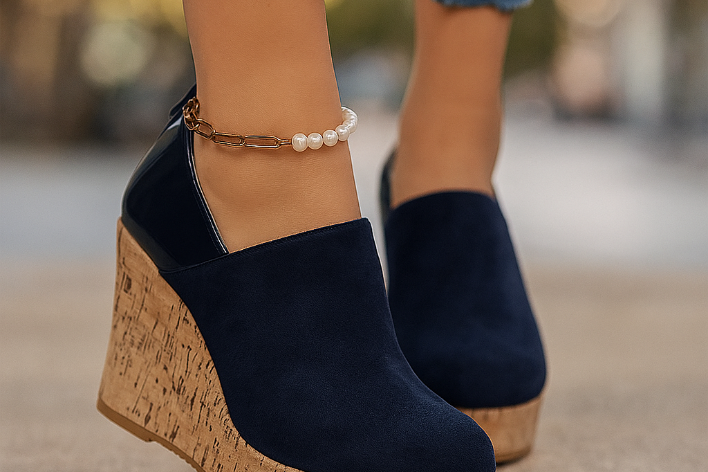 Odalys - Women's Cushioned Slip-On Wedge Loafers - Navy Blue