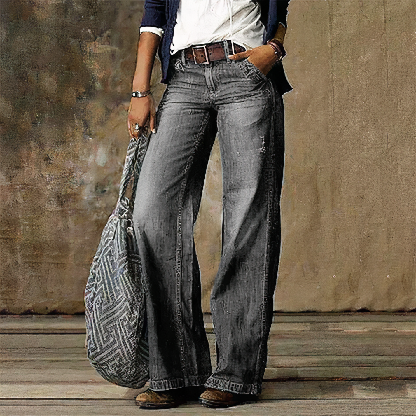 Odile - Women's High-Waist Wide-Leg Jeans - Gray