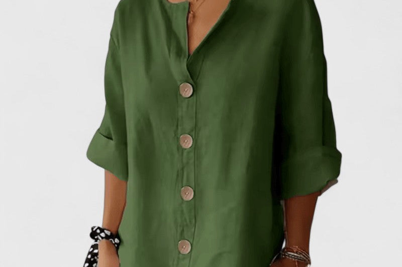 Women's Relaxed V-Neck Blouse | Easy Button-Front Summer Top