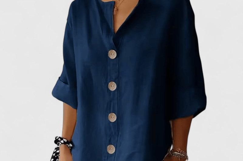 Women's Relaxed V-Neck Blouse | Easy Button-Front Summer Top
