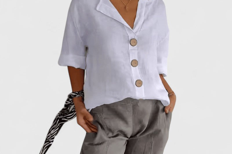 Women's Relaxed V-Neck Blouse | Easy Button-Front Summer Top