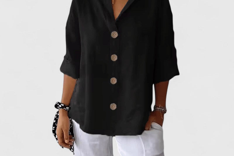 Women's Relaxed V-Neck Blouse | Easy Button-Front Summer Top