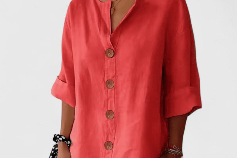 Women's Relaxed V-Neck Blouse | Easy Button-Front Summer Top