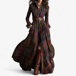 Oona - Women's Plaid Flannel Belted Shirt Maxi Dress - Red