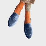 Oriane - Women's Blue Suede Penny Loafers