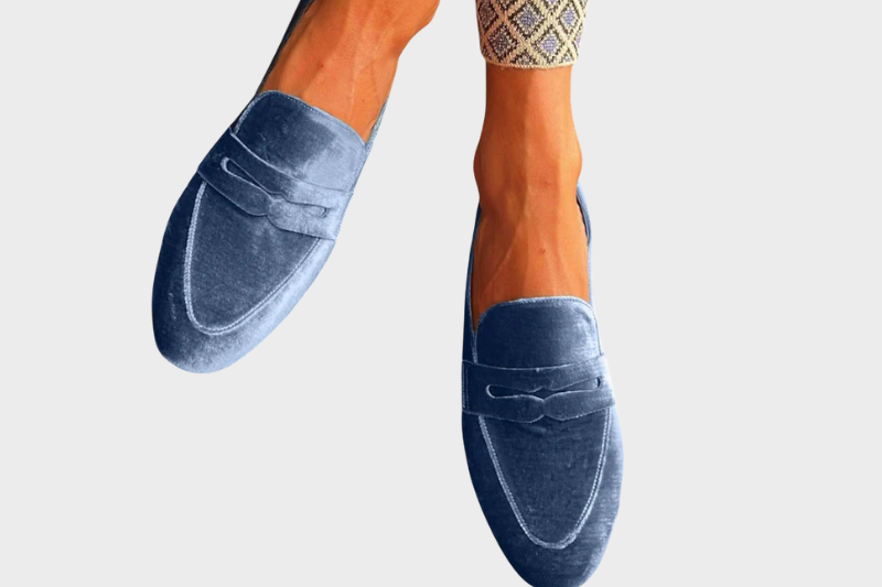 Oriane - Women's Blue Suede Penny Loafers