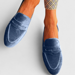 Oriane - Women's Blue Suede Penny Loafers - Blue