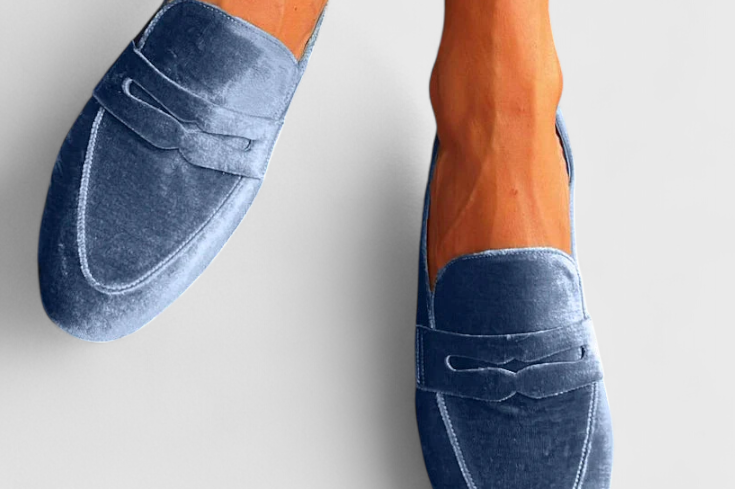 Oriane - Women's Blue Suede Penny Loafers - Blue