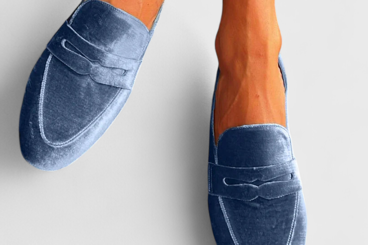 Oriane - Women's Blue Suede Penny Loafers - Blue