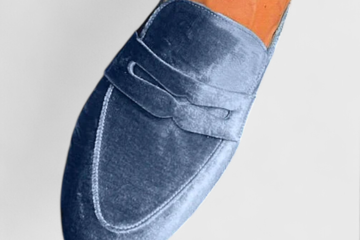 Oriane - Women's Blue Suede Penny Loafers