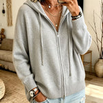 Orna - Women's Chunky Knit Full-Zip Hooded Cardigan - Grey