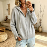Orna - Women's Chunky Knit Full-Zip Hooded Cardigan