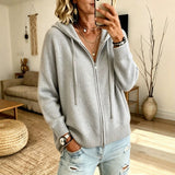 Orna - Women's Chunky Knit Full-Zip Hooded Cardigan