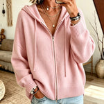Orna - Women's Chunky Knit Full-Zip Hooded Cardigan - Pink