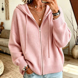 Orna - Women's Chunky Knit Full-Zip Hooded Cardigan - Pink