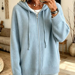 Orna - Women's Chunky Knit Full-Zip Hooded Cardigan - Blue