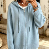 Orna - Women's Chunky Knit Full-Zip Hooded Cardigan - Blue