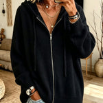 Orna - Women's Chunky Knit Full-Zip Hooded Cardigan - Black