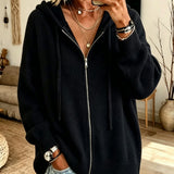Orna - Women's Chunky Knit Full-Zip Hooded Cardigan - Black