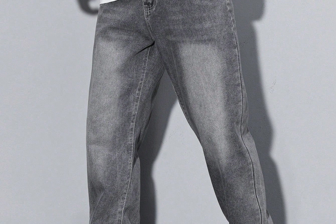 Orson - Men's Straight Fit Cotton-Blend Jeans - Washed Grey