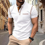 Oscar - Men's Band Collar Knit Polo with Chest Pocket - White