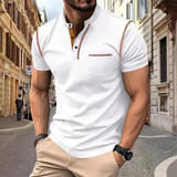 Oscar - Men's Band Collar Knit Polo with Chest Pocket - White
