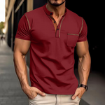 Oscar - Men's Band Collar Knit Polo with Chest Pocket