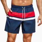 Parker - Men's Striped Swim Shorts with Side Pockets - Blue and Red