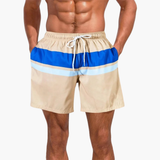Parker - Men's Striped Swim Shorts with Side Pockets - Beige and Blue