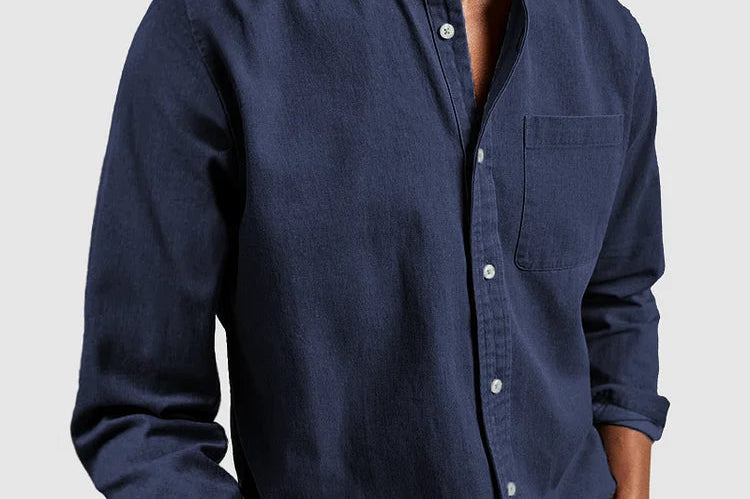 Pascal - Men's Mid-Weight Denim Button-Down Shirt - Dark Blue