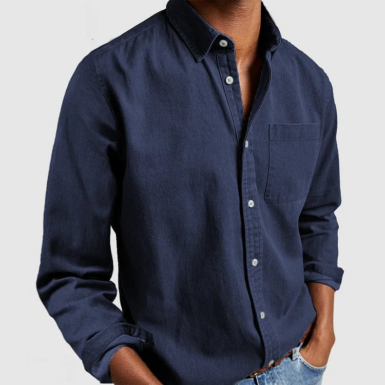 Pascal - Men's Mid-Weight Denim Button-Down Shirt - Dark Blue