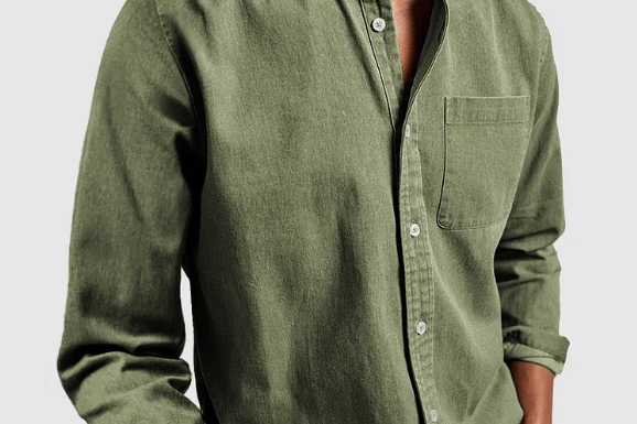 Pascal - Men's Mid-Weight Denim Button-Down Shirt - Green